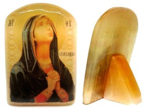 Икона из селенита "Скорбящая икона Божией матери" 
