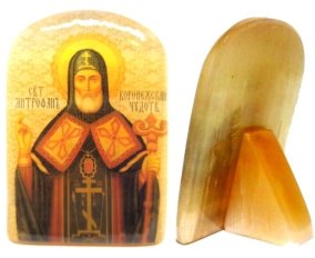 Икона из селенита с подставкой "Митрофан Воронежский" 