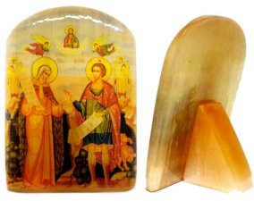 Икона из селенита с подставкой "Пророк Илья и Даниил" 