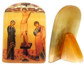 Икона из селенита с подставкой "Распятие с предстоящими" 