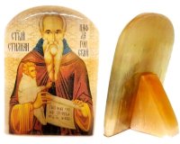 Икона из селенита с подставкой "Св. Стилиан Пафлагонский"