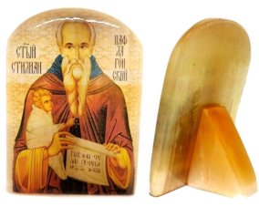 Икона из селенита с подставкой "Св. Стилиан Пафлагонский" 