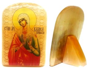 Икона из селенита с подставкой "Святая Мученица Калиса Коринфская" 