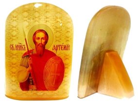 Именная икона из селенита "Святой Артемий" 