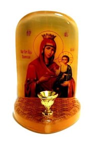 Икона с подсвечником из селенита "Б. М. Иверская" 