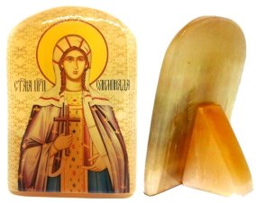 Икона из селенита с подставкой "Святая Олимпиада" 