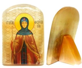 Икона из селенита с подставкой "Святая Феодосия Константинопольская" 