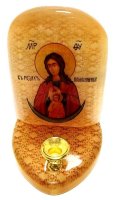 Икона с подсвечником из селенита "Божией Матери В Родах Помощница"