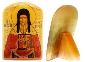 Именная икона из селенита "Прп. Пахомий Нерехтский" 