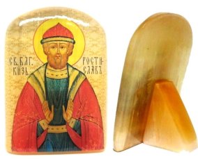 Икона из селенита с подставкой "Святой Ростислав" 