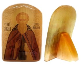 Икона из селенита с подставкой "Святой Савва Сторожевский" 