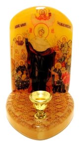 Икона с подсвечником из селенита "Божией Матери Всех скорбящих Радость" 