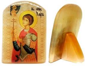 Икона из селенита с подставкой "Святой Уар" 