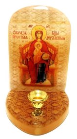 Икона с подсвечником из селенита "Божией Матери Державная" 