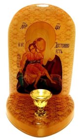 Икона с подсвечником из селенита "Божией Матери Достойно есть" 