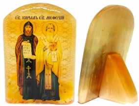 Именная икона из селенита "Святые Кирилл и Мефодий" 