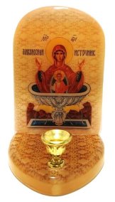 Икона с подсвечником из селенита "Божией Матери Живоносный источник" 
