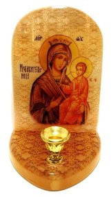 Икона с подсвечником из селенита "Божией Матери Избавительница" 