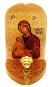 Икона с подсвечником из селенита "Божией Матери Млекопитательница" 