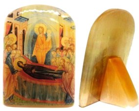 Икона из селенита с подставкой "Успение Пресвятой Богородицы" 