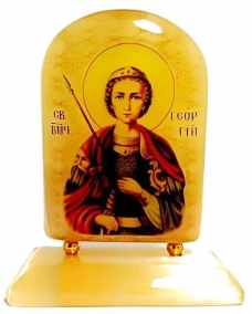 Икона арка из селенита на подставке "Георгий победоносец" 