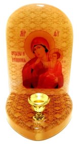 Икона с подсвечником из селенита "Божией Матери Отрада и Утешение" 