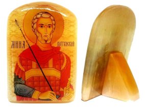 Именная икона из селенита "Св. Великомученик Мина" 